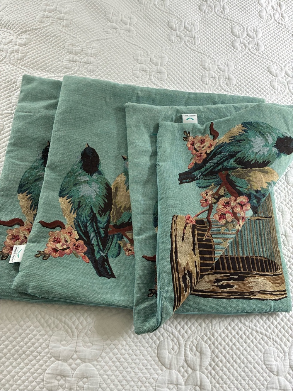 Westex Urban Loft Bird Tapestry Pillow Covers Set of 3 Aqua Bluebird Case 18x18 - Picture 4 of 6